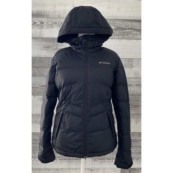 Columbia Omni-Heat Women's Med Black Thermal Down Puffer Fitted Hooded Jacket - Picture 1 of 14